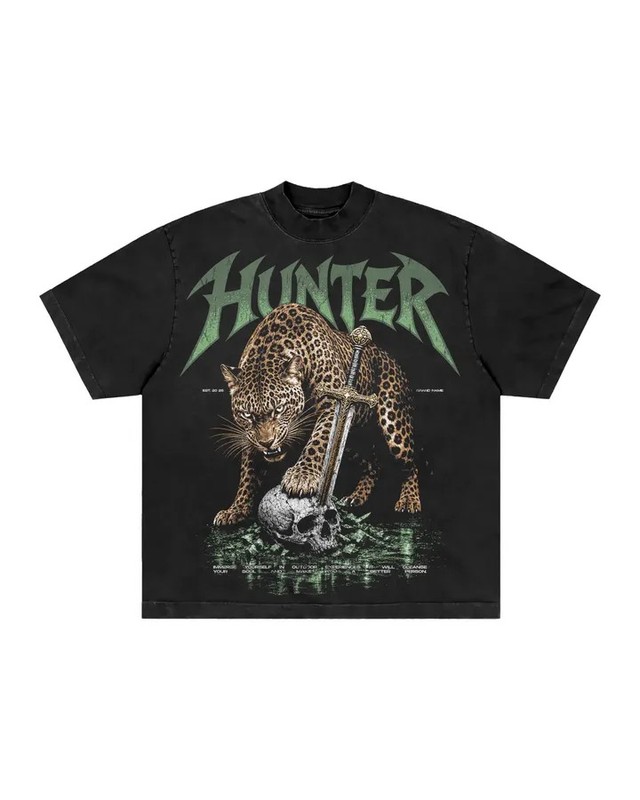 Heavy Cotton Graphic Tee Gothic Aesthetic Sword Leopard Print Men’s Casual Wear