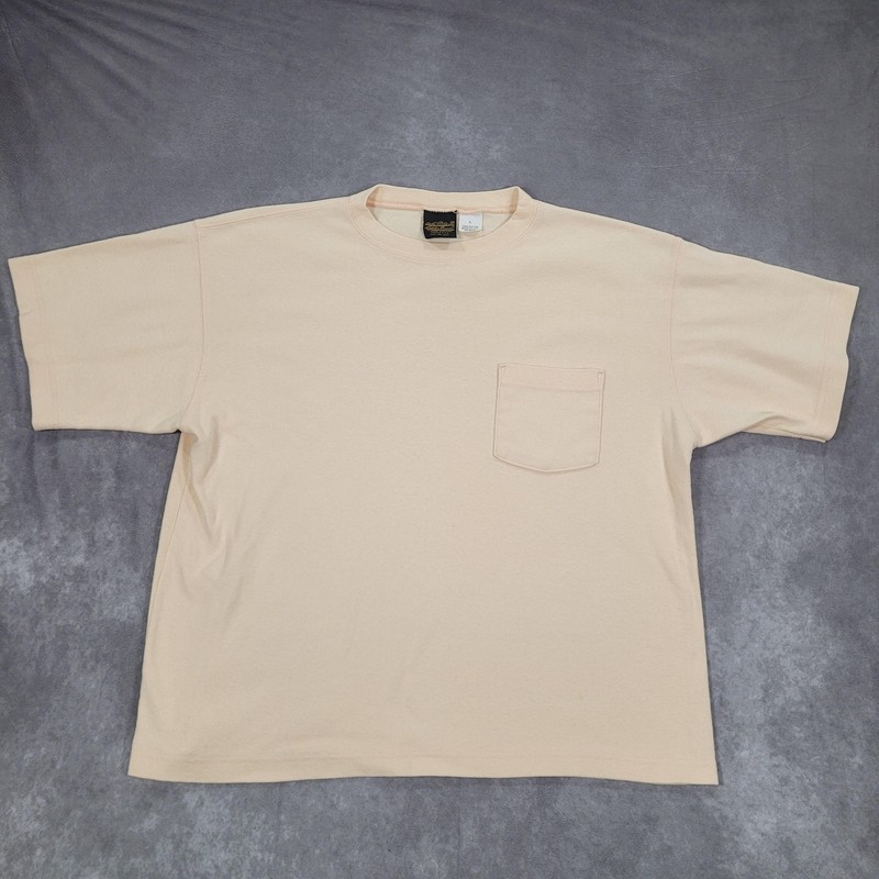 Vintage Eddie Bauer Shirt Mens Large Beige Made USA Pocket Basic Boxy Minimalist
