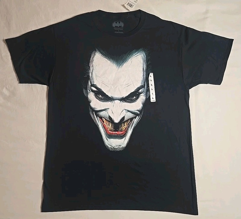 The Joker Men’s Graphic Print T-Shirt DC Comics Alex Ross Solid Black Size Large