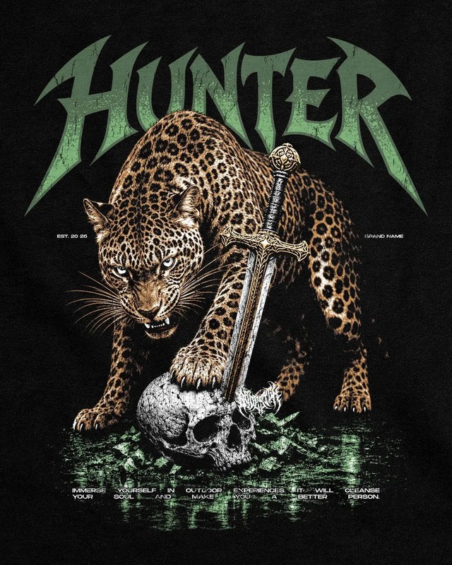 Heavy Cotton Graphic Tee Gothic Aesthetic Sword Leopard Print Men's Casual Wear gallery