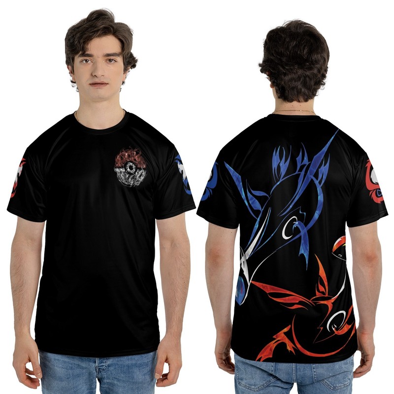 Latios Latias PKM T-Shirt Tribal Art Style Graphic Tee Black All Over Print
