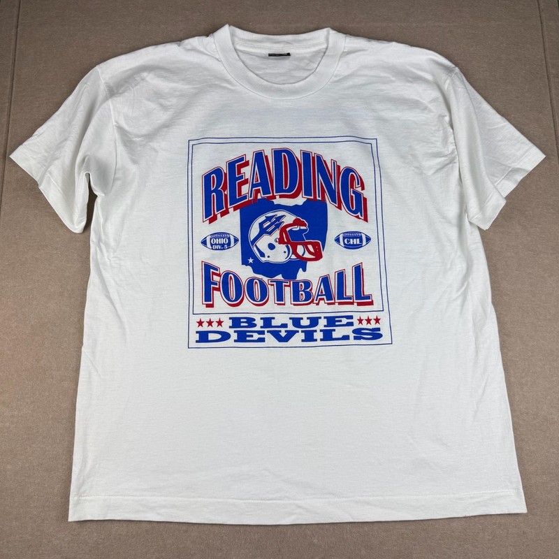 Vintage Best White Shirt Mens XL Reading Football Blue Devils USA Single Stitch