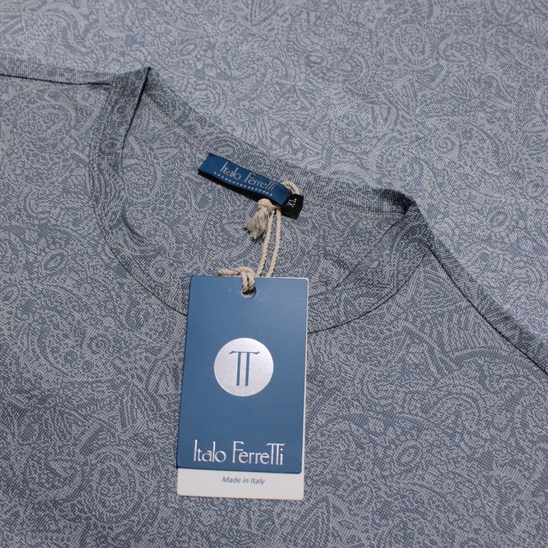 Italo Ferretti NWT Short Sleeve Crew Neck T-Shirt Size XL Whimsical Blue Cotton