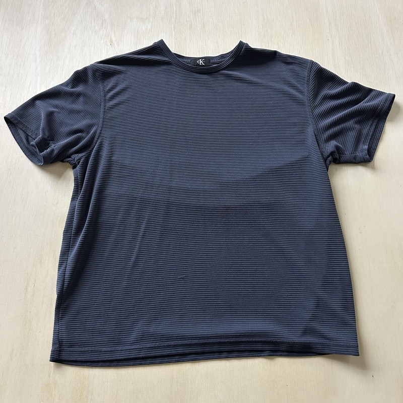 Calvin Klein Shirt Mens XL Blue Textured Striped Modal Blend Casual Tee T-Shirt