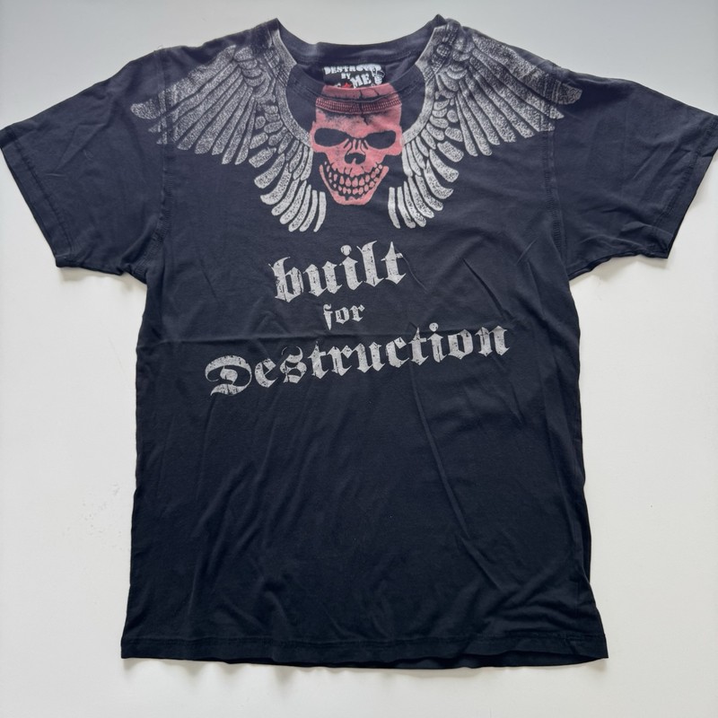 DESTROYED BY FAME Built For Destruction Adult Medium Tattoo Skull Wings Y2K