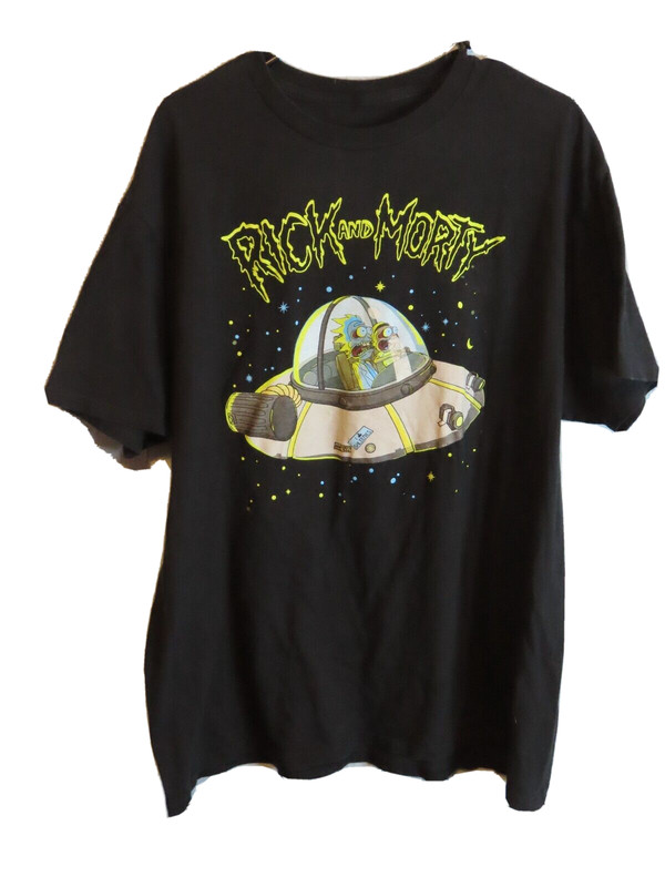 Rick and Morty ADULT SWIM Men’s Black T-shirt Spaceship Ripple Junction 2XL