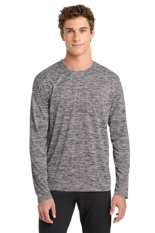 Sport-Tek Mens PosiCharge Long Sleeve Black Electric Heather Tee ST390LS size XL gallery