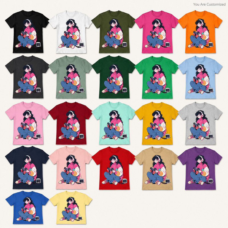 Anime Gamer Girl Graphic T-Shirt White Unisex Gaming Manga Style Tee gallery