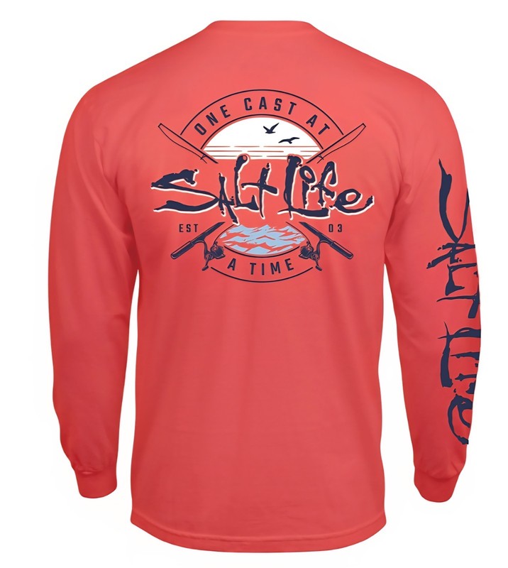 Salt Life “One Cast at a Time” Long Sleeve Men’s Graphic T-Shirt, Lg, XL, or 2XL