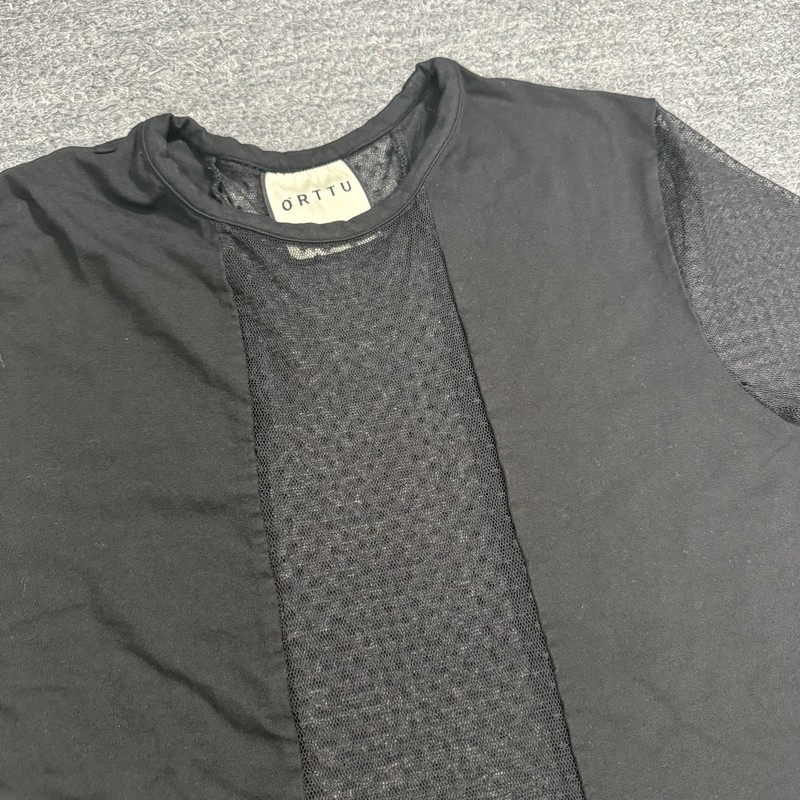 ORTTU Shirt Men XL Black Mesh Panel Sleeve Goth Dance Rave Industrial Slim Fit gallery