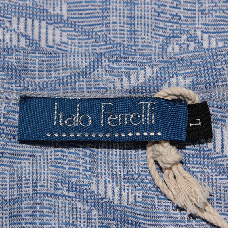 Italo Ferretti NWT Short Sleeve Crew Neck T-Shirt Size L in Blue Pattern Cotton gallery
