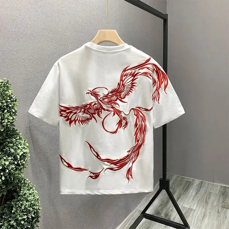 Men's Premium Phoenix Embroidery Cotton T-Shirt Slim Fit Short Sleeve Tee gallery
