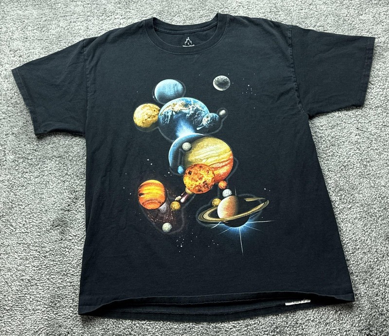 Disneyland Shirt Mens L Black Space Planets Graphic Hanes Preshrunk Tagless
