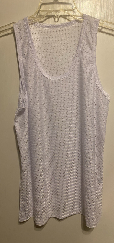 Men’s Mesh Tank Top Quick-Drying Fitness NWOT size Large US White Poly stretch