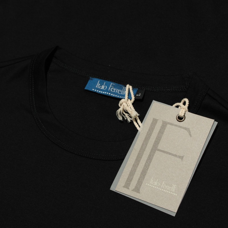 Italo Ferretti NWT Short Sleeve Crew Neck T-Shirt Size L in Black 100% Cotton