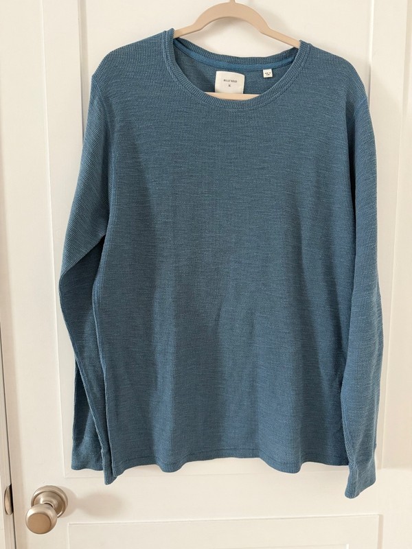 Billy Reid Sz XL Long Sleeve Waffle Crew Neck T-Shirt Casual Top Blue