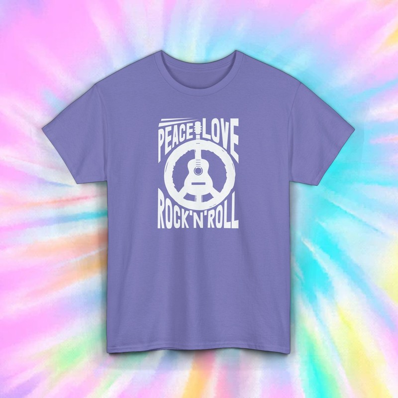 Peace Love Rock N Roll Music Guitar Graphic T-Shirt Vintage Style S-5XL