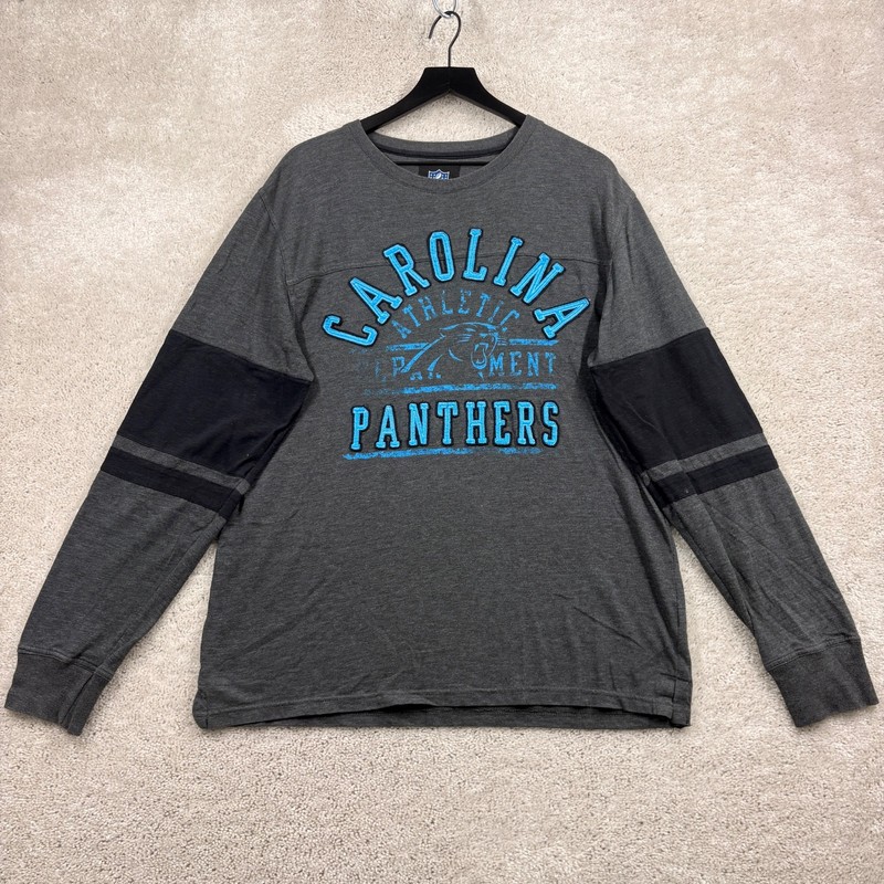 Carolina Panthers T Shirt Adult Size XL Gray Long Sleeve Spell Out NFL
