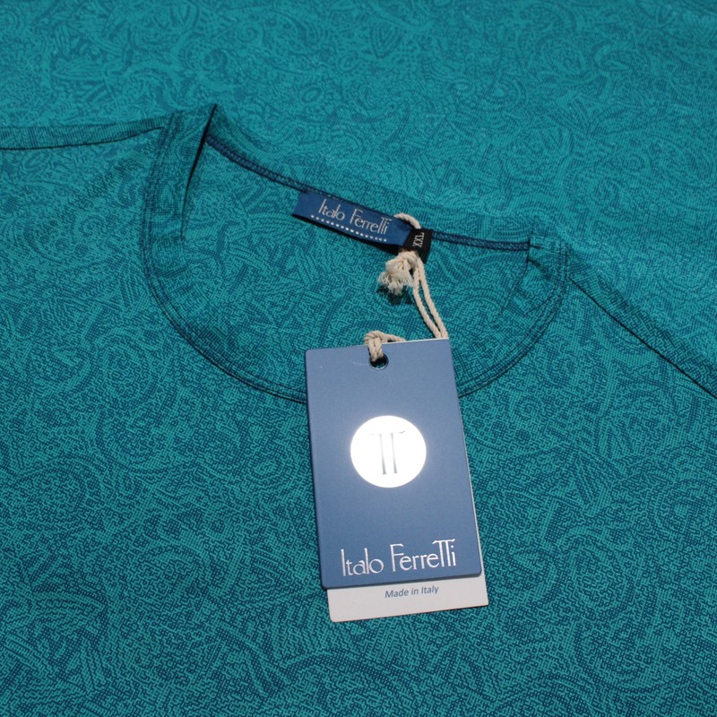 Italo Ferretti NWT Short Sleeve Crew Neck T-Shirt Size XXL Teal Blue 100% Cotton