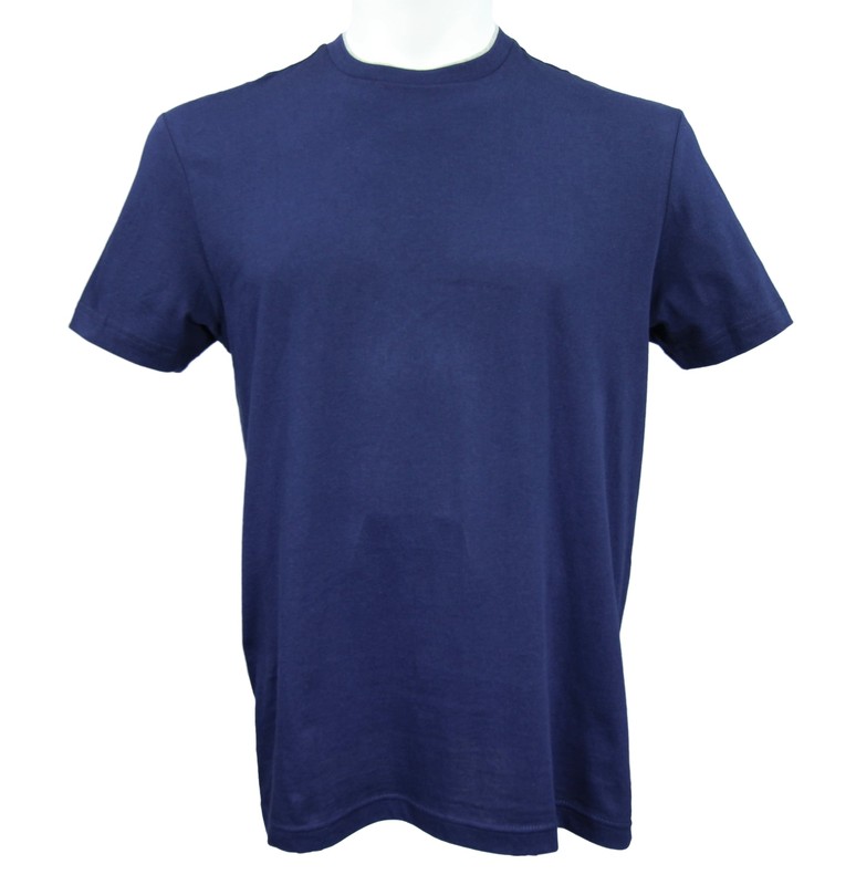 Men’s Navy Blue Club Room 100% Cotton Gray Collar Trim T-Shirt, Size XL