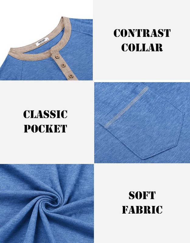 Men Short Sleeve Henley Button Tees Casual Vintage Summer T Shirts with Pocket gallery