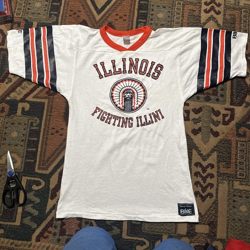 Vintage University Of Illinois T-Shirt Bike White Blue Orange Size Large 80s Vtg