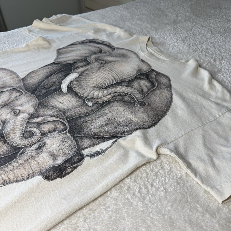 Vintage Elephant T-Shirt Cream One Size Fits Most Made in USA XL Top J Carr gallery
