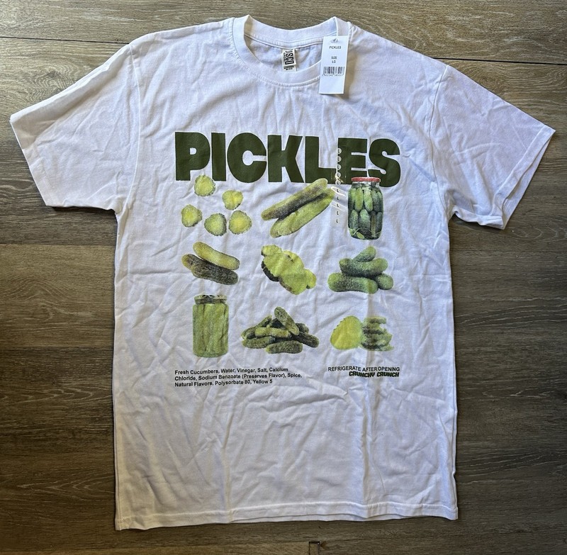 NEW Brisco Brands Pickles Graphic Print White T-Shirt Funny Size Large