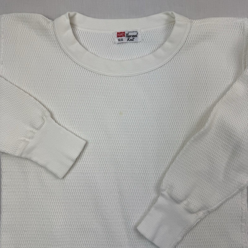 Vintage 1970s Hanes Thermal Knit Adult XL White Heavy Weight Thick American