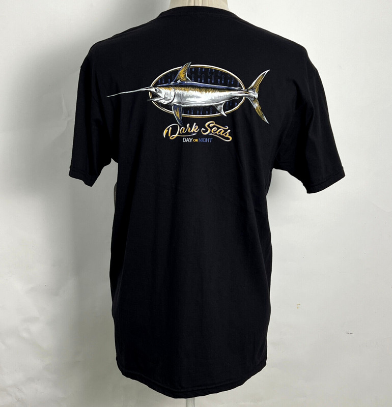 Dark Seas Men’s T-Shirt Day or Night Black Size L NWT Fish