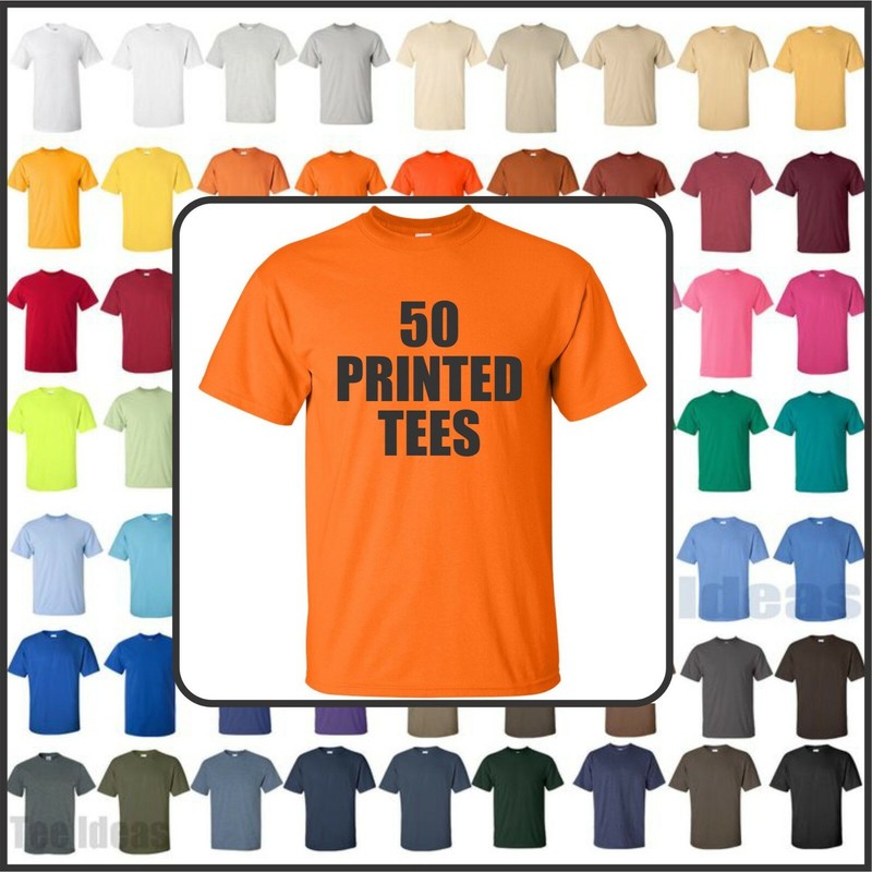 50 Printed cotton tees (small thru XL) – front only