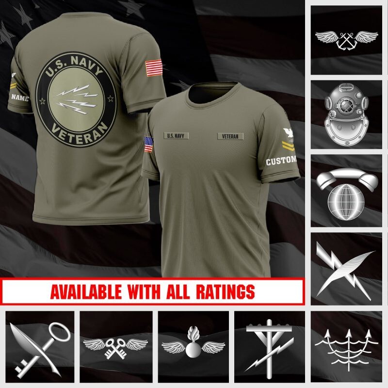 Customized Navy Ratings Name And Rank Military Navy AOP Shirt 3D T-Shirt S-5XL