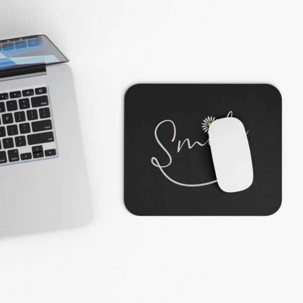 Smiles in Bloom – Black Minimalist Floral Mousepad - Image 3